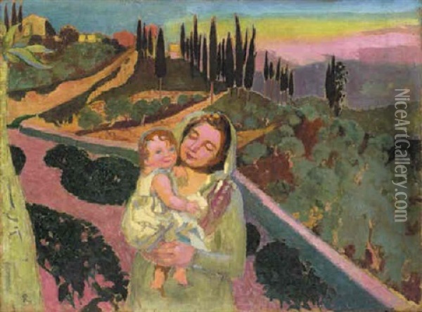 Maternite Ou Madone Au Soleil Couchant (fiesole) Oil Painting - Maurice Denis