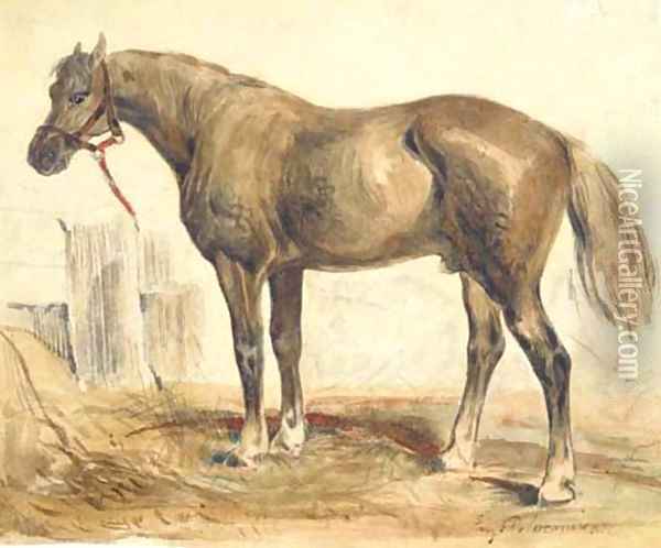 A bay stallion in profile to the right Oil Painting - Eugene Delacroix