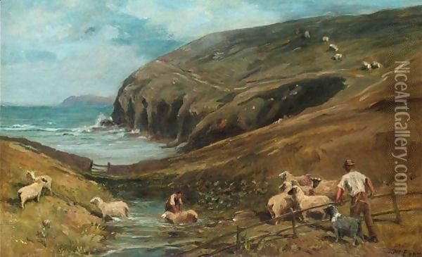 The Sheep Dip Oil Painting - John Emms