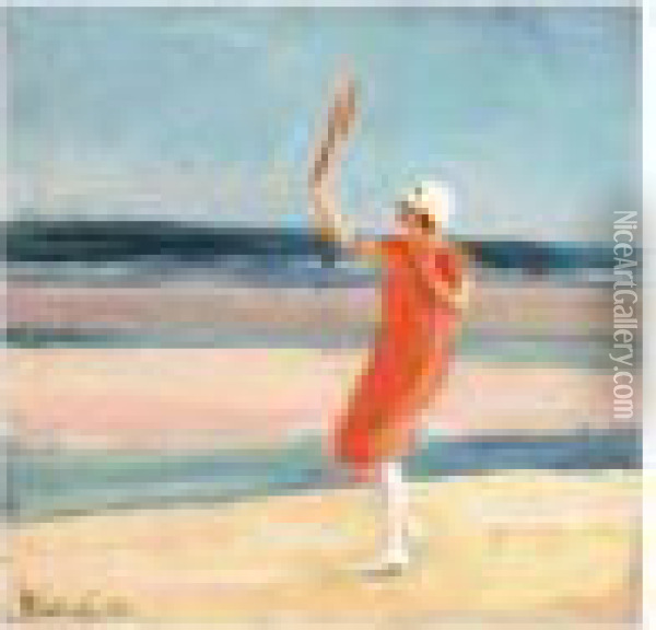 The Badminton Player Oil Painting - Leon Van Den Houten