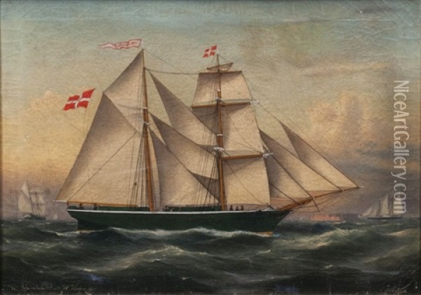 Die Schonerbrigg W. Schernikau Vor Helgoland Oil Painting - Franz Johann (Wilhelm) Huenten