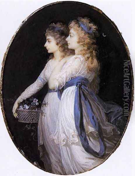 Georgiana, Duchess of Devonshire, with Lady Elizabeth Foster c. 1791 Oil Painting - Jean-Urbain Guerin