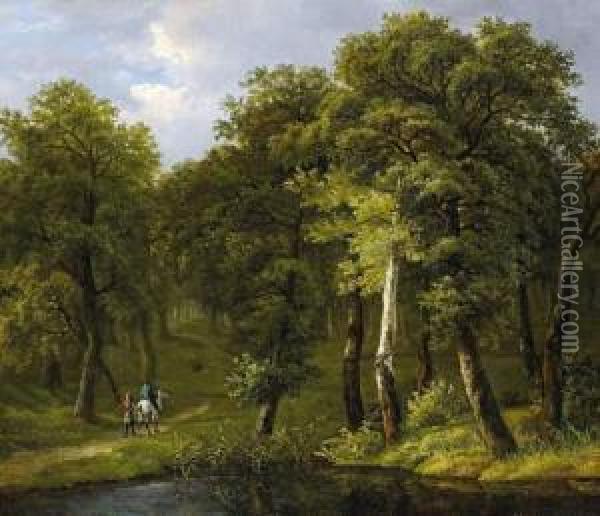 Forest Landscape With Horsemen Oil Painting - Henri Van Assche