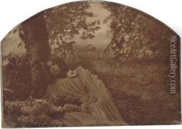 Symbolist Study Of Sleeping Woman In Woods, 1905 Oil Painting - Robert Demachy