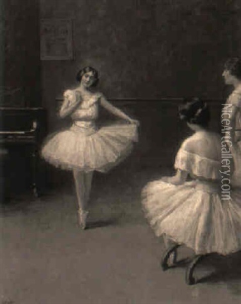 Ballerinas In A Studio Oil Painting - Fanny Laurent Fleury