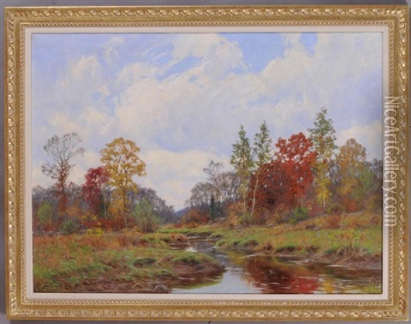 Autumn Landscape With Brook Oil Painting - William Merritt Post