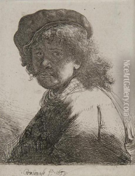 Rembrandt In Cap And Scarf Oil Painting - Rembrandt Van Rijn