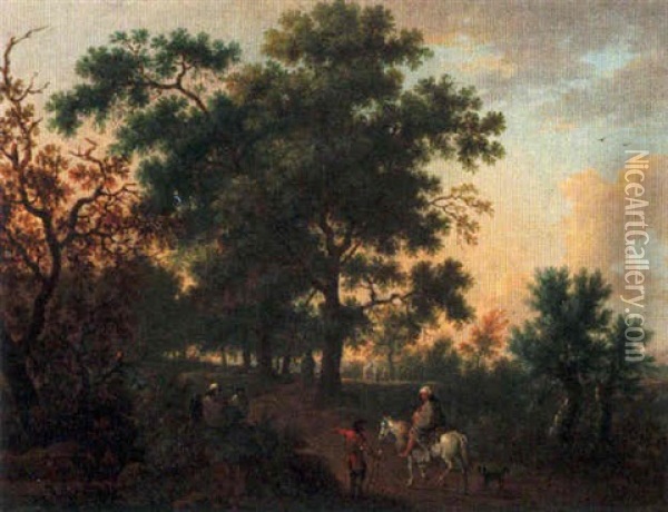 A Wooded Landscape With Gypsies Resting Near A Path Oil Painting - Willem Van Bemmel