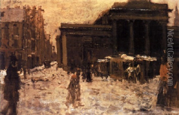 A View Of Damsquare With The Stock Exchange Oil Painting - George Hendrik Breitner