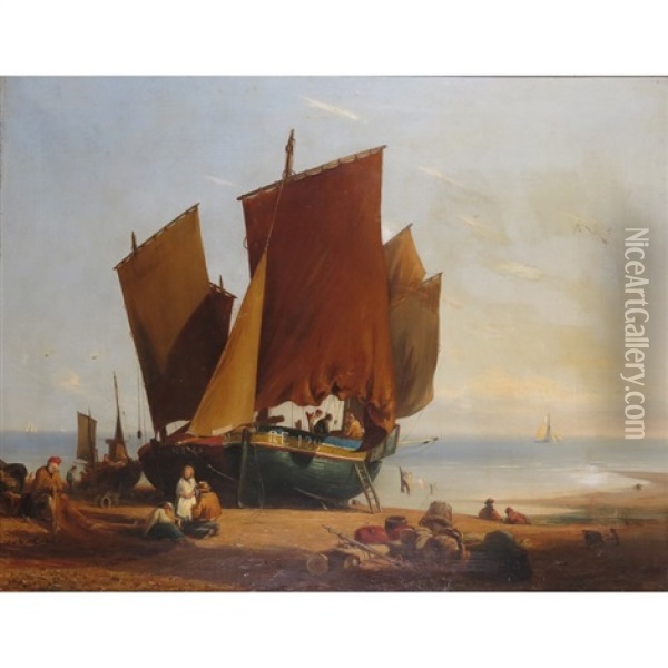 Fishing Boats At Rye Oil Painting - John Tudgay