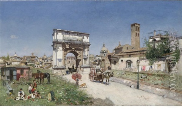 The Arch Of Titus, Rome Oil Painting - Joaquin Luque Rosello