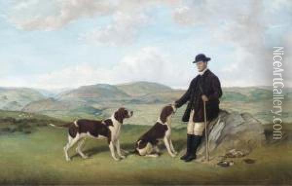 A Huntsman With Pointers On A Moor Oil Painting - Edwin Frederick Holt