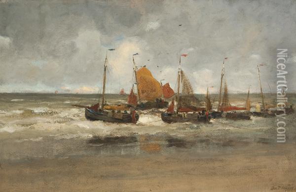 Dutch Fishing Boats Oil Painting - Charles Paul Gruppe