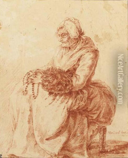 Une Vieille Femme Assise Tenant Un Chapelet Oil Painting - Marie Gabriel, Comte De Choiseul-Gouffier