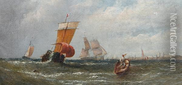 'fishing Boats Off Calais' Oil Painting - William Calcott Knell