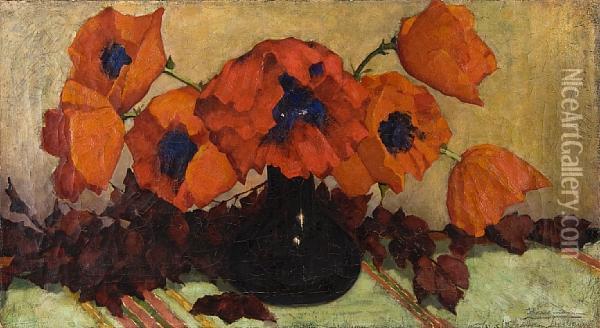 Still Life Of Poppies In A Vase Oil Painting - Huisman Claes