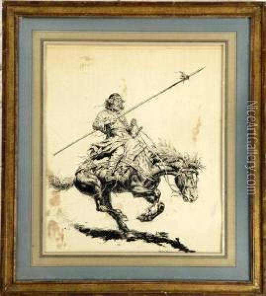 Warrior On Horseback Oil Painting - Rodney F. Thomson