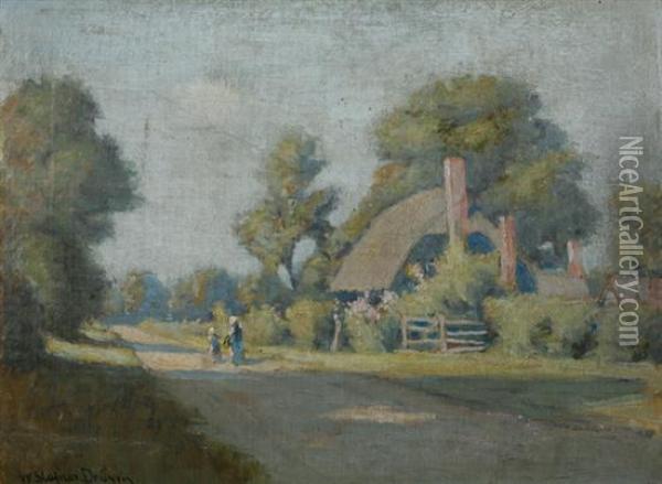 Cottage View With Travelers Oil Painting - William Staples Drown