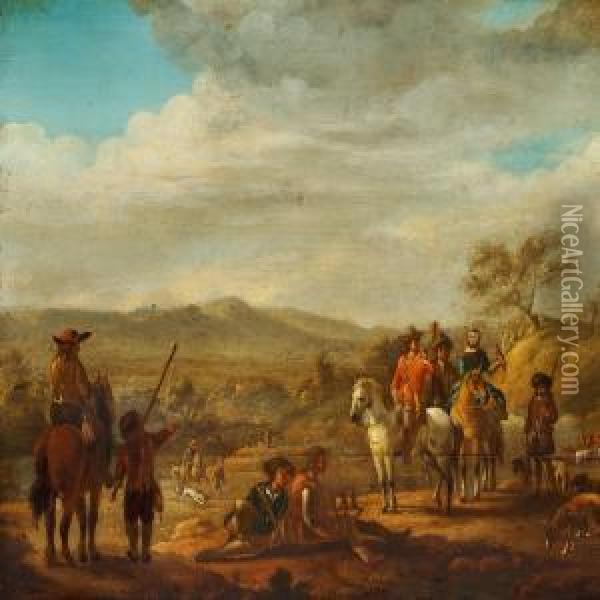 Horsemen In A Landscape Oil Painting - Johann Salomon Wahl