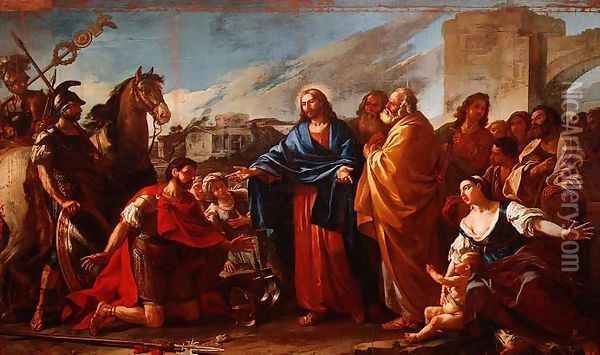 The Centurion Kneeling at the Feet of Christ or, Jesus Healing the Son of an Officer, 1752 Oil Painting - Joseph-Marie Vien