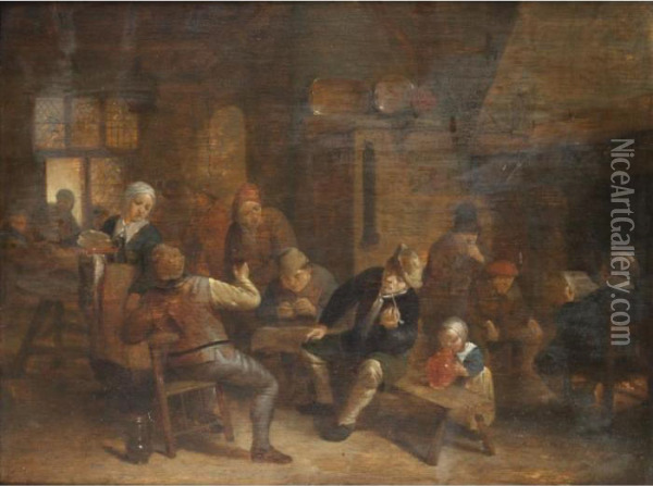 A Tavern Interior With Boors Smoking And Drinking Oil Painting - Isaack Jansz. van Ostade