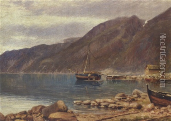Norsk Fjordparti Oil Painting - Niels Frederik Schiottz-Jensen