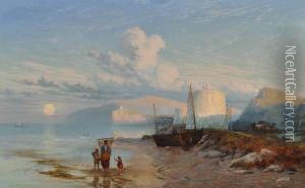 Martello Towers On The South Coast At Sunset Oil Painting - John Mogford