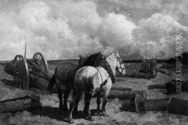 Bauern Mit Pferdegespann Bei Der Waldarbeit Oil Painting - Frans Van Leemputten