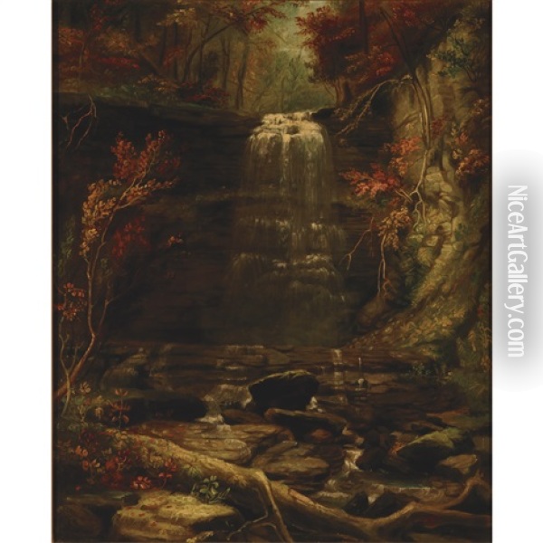 A View Of Fall-brook Falls Near Skaneateles Oil Painting - Charles Loring Elliott