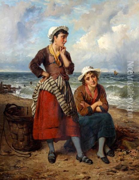 Fishergirls By The Sea Oil Painting - Edward Charles Barnes