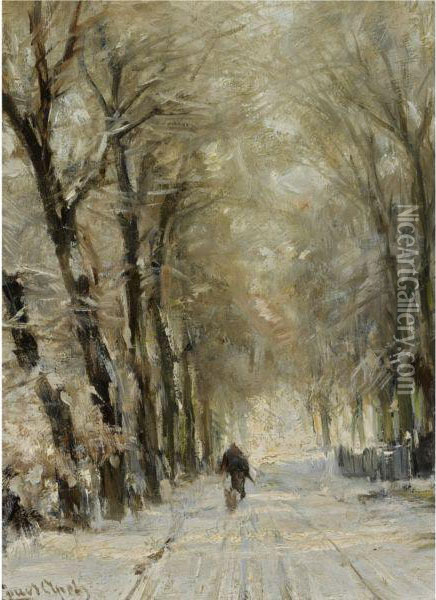 Figure On A Snowy Lane In The Haagse Bos Oil Painting - Louis Apol