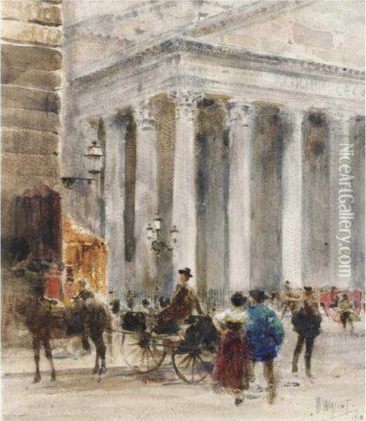 Horse And Carriage At The Royal Exchange Oil Painting - William Walcot