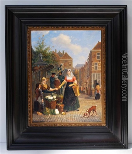 Vegetable Vendor Market Scene Oil Painting - Pieter Daniel van der Burgh