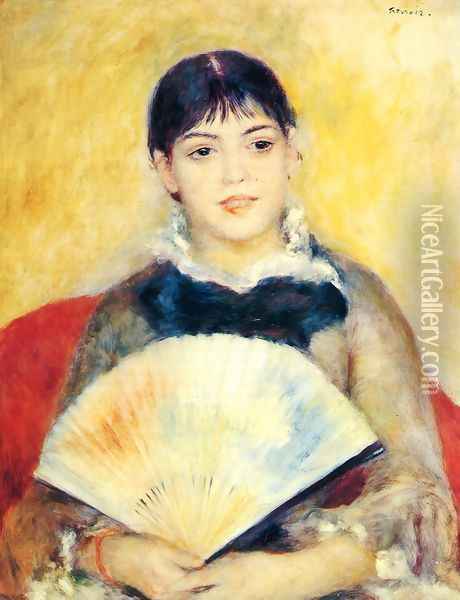Woman With A Fan2 Oil Painting - Pierre Auguste Renoir