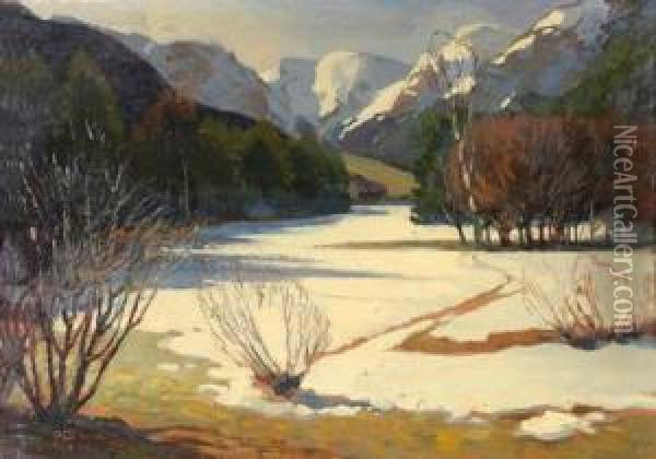Landschaft Mit Schneefeldern Oil Painting - Alfred Poell
