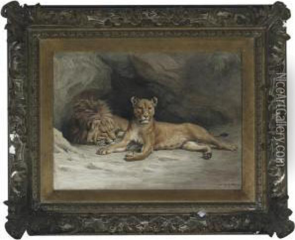 Lions Resting Outside The Den Oil Painting - Ewert Louis Van Muyden