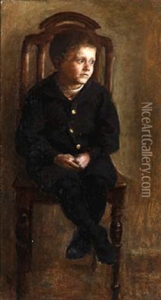 A Boy Sitting On A Chair Oil Painting - Frants Peter Didrik Henningsen