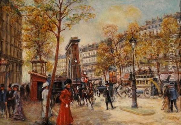 Les Grands Boulevards, La Porte Saint-martin, Circa 1905 Oil Painting - Frederic Anatole Houbron