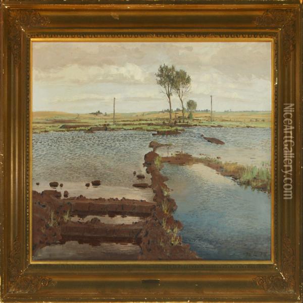 Landscape With Asmall Lake Oil Painting - Thorvald Larsen