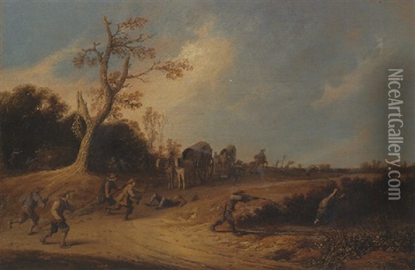 An Ambush By A River Oil Painting - Pieter de Bloot