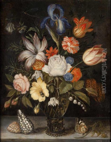 Rose E Tulipani In Un Vaso Di Vetro oil painting reproduction by Ambrosius  the Elder Bosschaert 