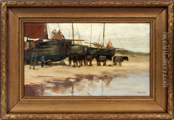 High & Dry- Dutch Fishing Fleet Oil Painting - Charles Paul Gruppe