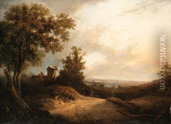 An Extensive Wooded Landscape With A Lumber Cart On A Path Oil Painting - Thomas Gainsborough