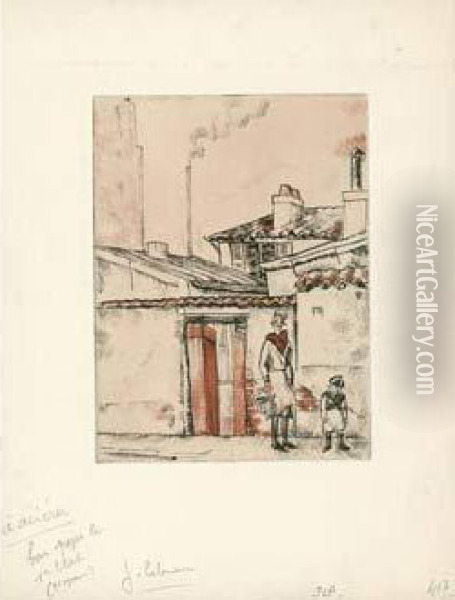 Faubourg / Suburbs. 1930-1938. Oil Painting - Jean Emile Laboureur