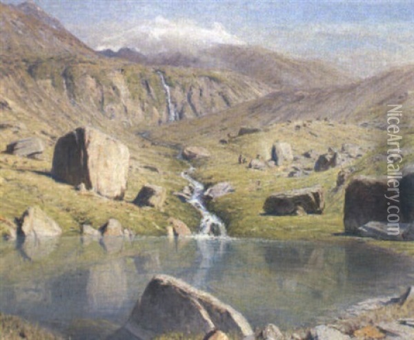 Walliser Gebirgslandschaft Mit See Oil Painting - Albert Henri John Gos
