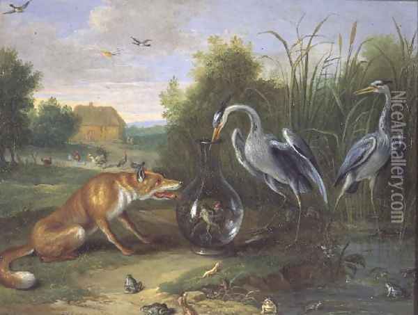 The Heron and the Fox Oil Painting - Jan van Kessel
