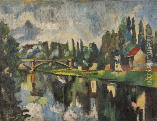 Le Pont Sur La Marne A Creteil Oil Painting - Lajos (Ludwig) Tihanyi