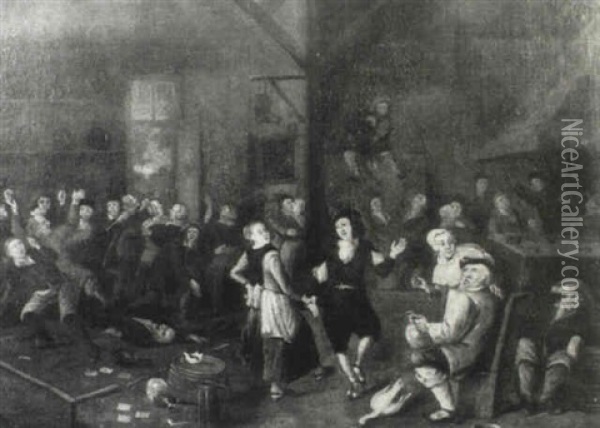 Peasants Dancing In A Tavern Oil Painting - Gerrit Lundens