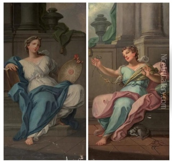 Deux Figures Allegoriques (pair) Oil Painting - Jean-Baptiste Leprince