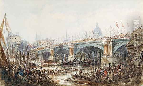 View of the Opening of the New Blackfriars Bridge by Queen Victoria (1819-1901) 6th November 1869 Oil Painting - George, the Younger Chambers